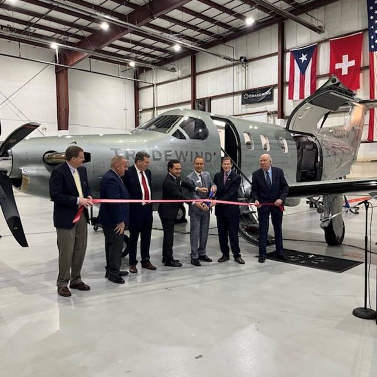 Blumenthal joined the ribbon cutting to celebrate Tradewinds Aviation announcing 20 new planes being added to their fleet.